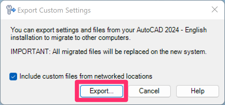 Export and Import F/X CAD Settings (Same Year Version)