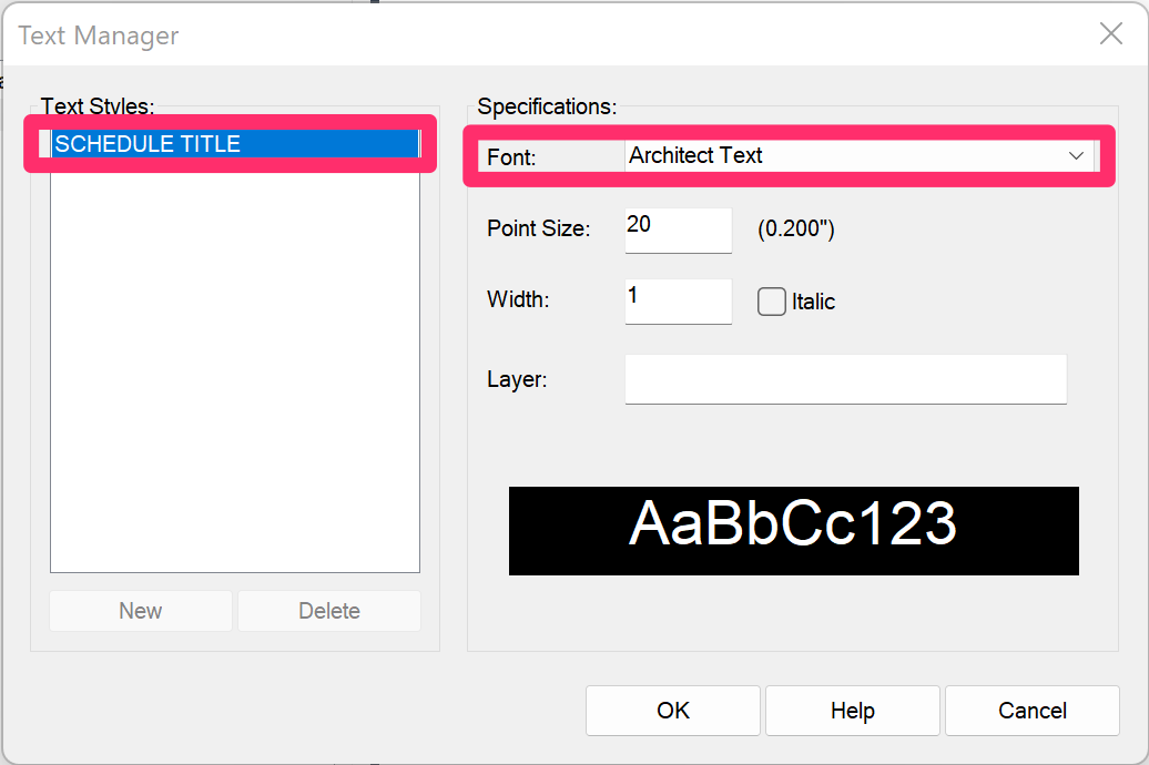 Incorrect Text Style in Schedule Text or Title